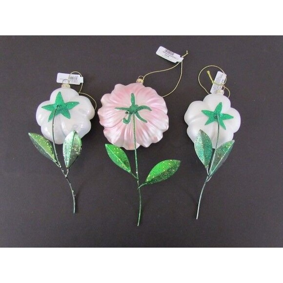 West Elm Glass Flower Ornaments Set 3 White Orange Pink Large NEW - Picture 9 of 11